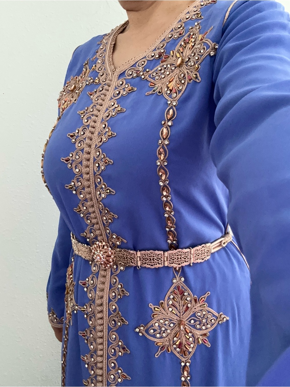 Royal Blue Long Sleeve Embellished Maxi Dress - Picture 3 of 4